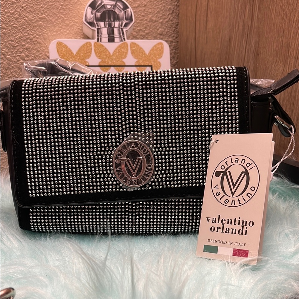 NWT Valentino Orlandi Black and Silver Crossbody Bag - Picture 4 of 10